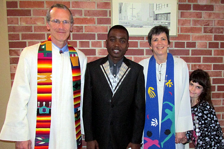 Rev. Jim, Julia Hollister and Louis Tenior Guerrier at Sheboygan First Congregational UCC